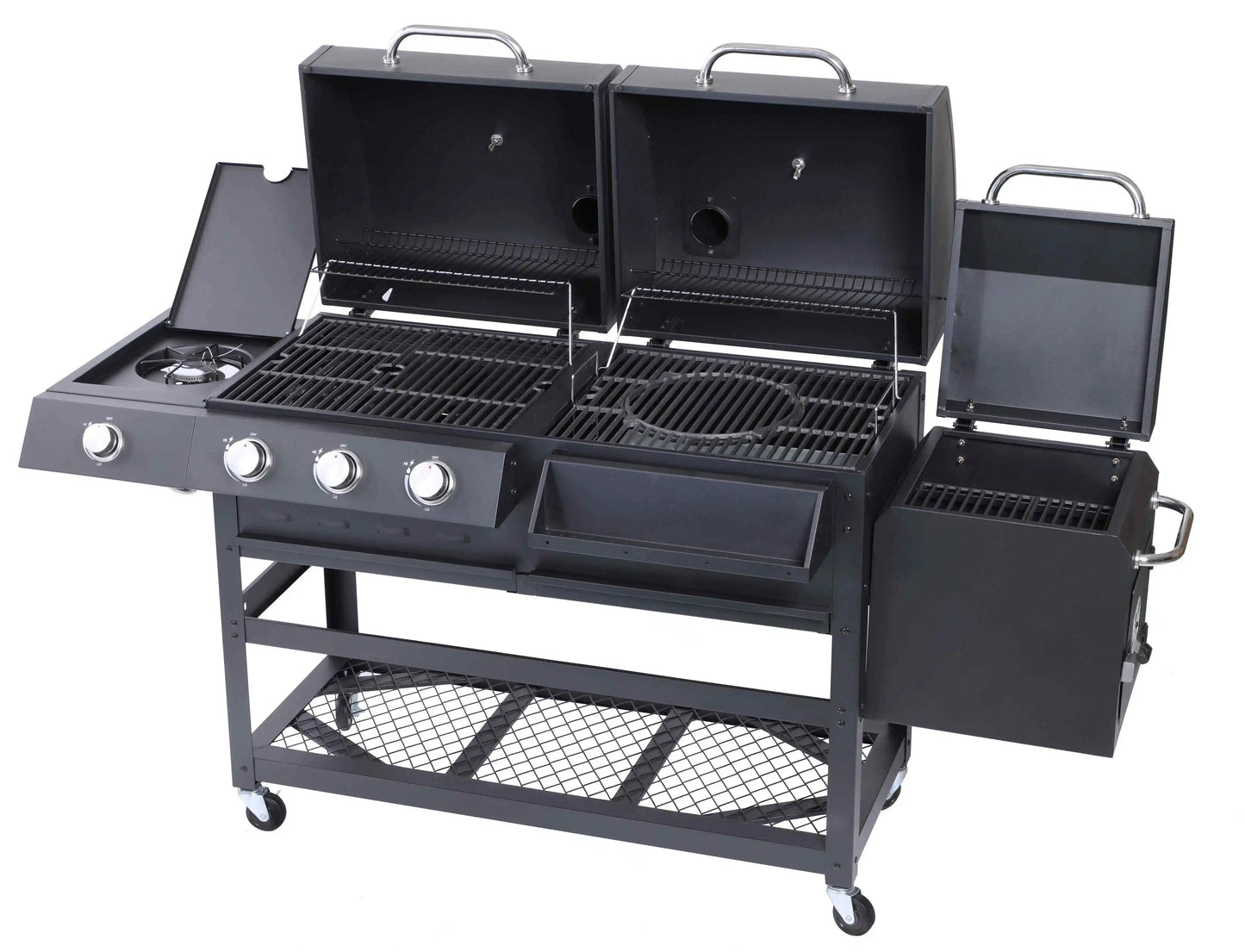 Grill Burner Gas & Charcoal Outdoor with Side Smoker Coated Finish for Family Gatherings