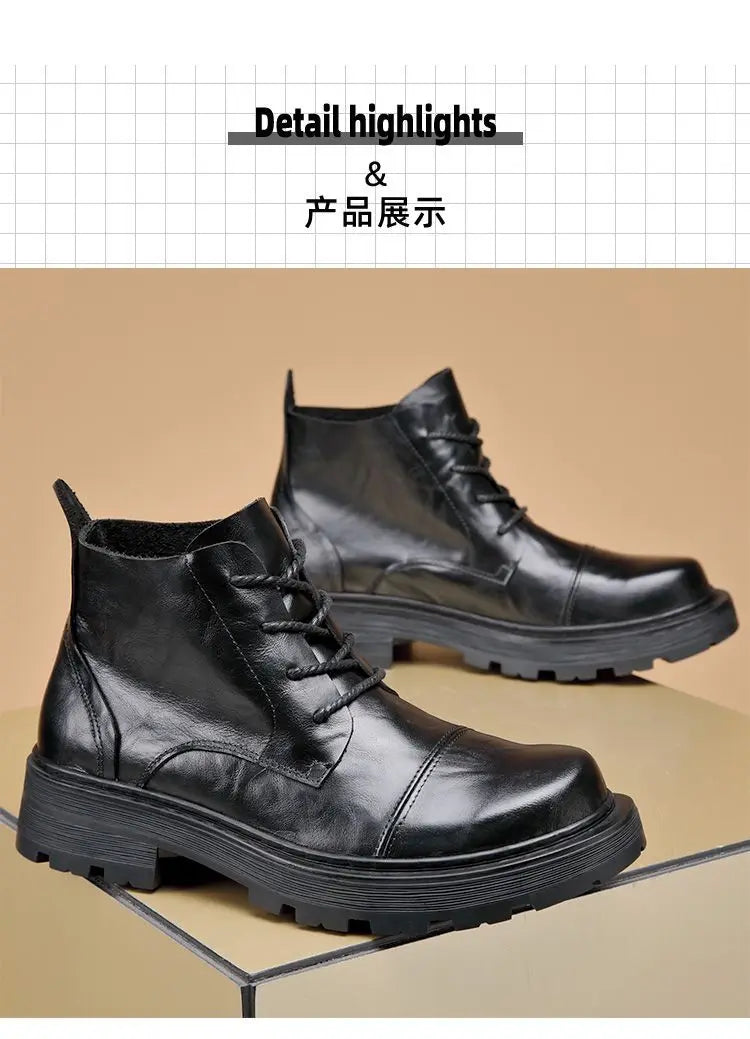 Motorcycle Boot British Style High-top Lace-up Ankle Boots Autumn Winter New Luxury Men's Genuine Leather Designer Shoes