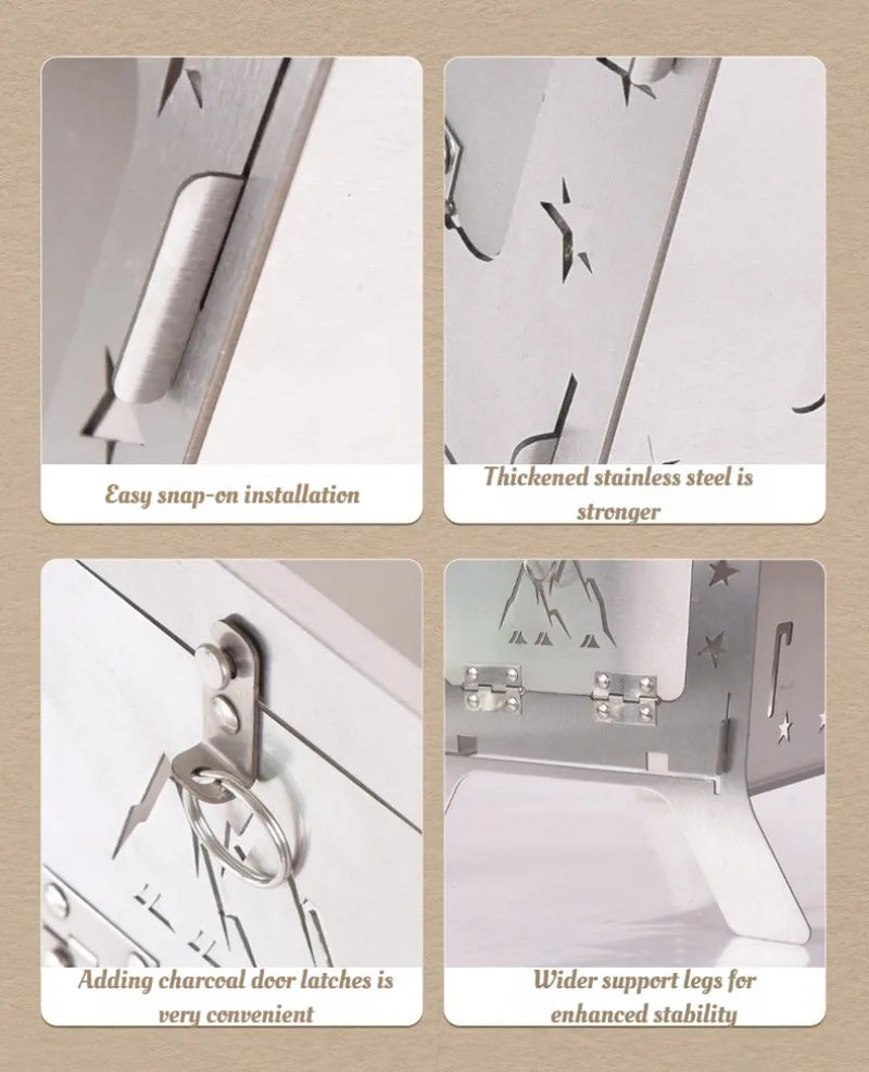 Stainless Steel Firewood Stove Household Multi-functional Detachable Barbecue Grill Outdoor Picnic Camp Cooking Supplies