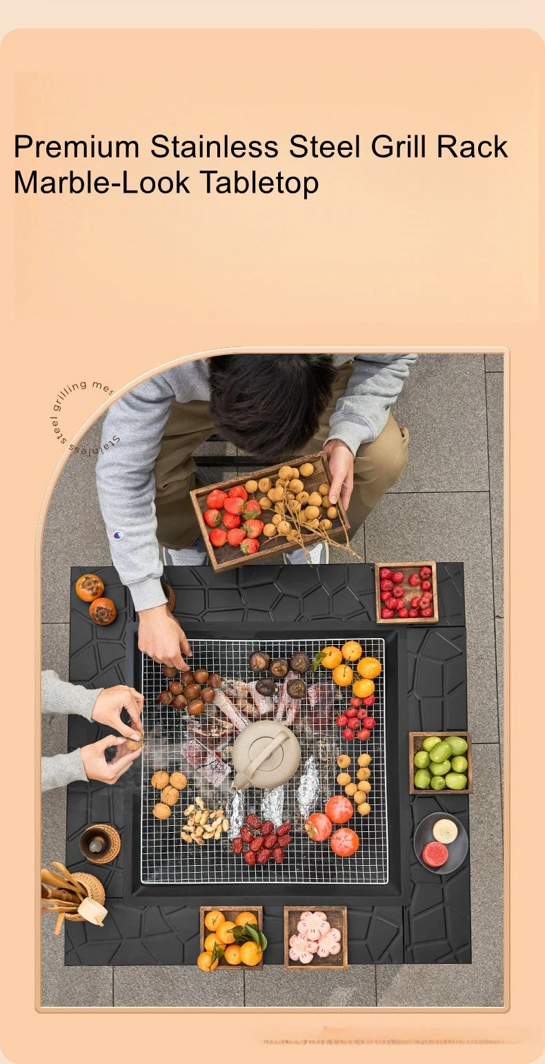 Outdoor Square Barbecue Grill Multi-Functional Barbecue Table Charcoal-Fired Tea-Brewing Table Wood-Burning Stove