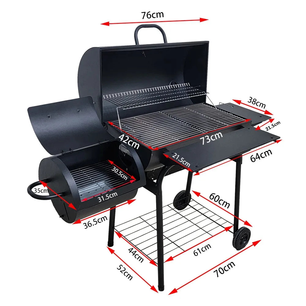 Family BBQ Grill, Extra-Large & Thickened, American-Style Outdoor Barbecue Rack, Courtyard Charcoal Stove and Smoker