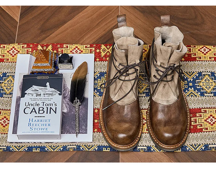 Retro Cowhide Motorcycle Boots Men Quality Breathable Motorbike Leather Boots Wear Resistant Moto Riding Shoes Summer Winter