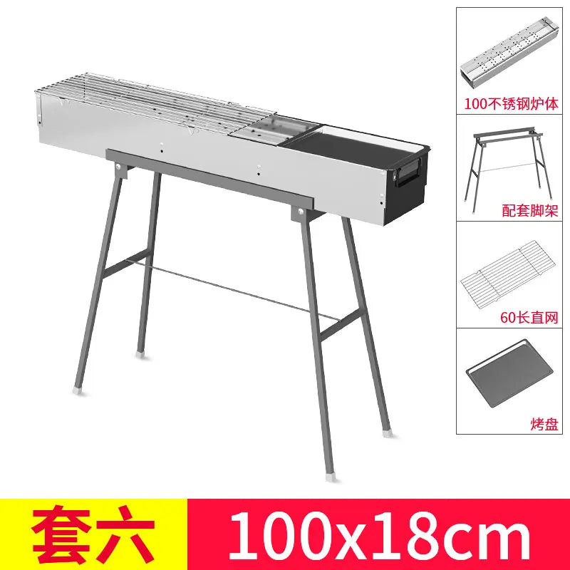 Stainless steel barbecue stove, home charcoal, outdoor large portable, enlarged grill for picnics