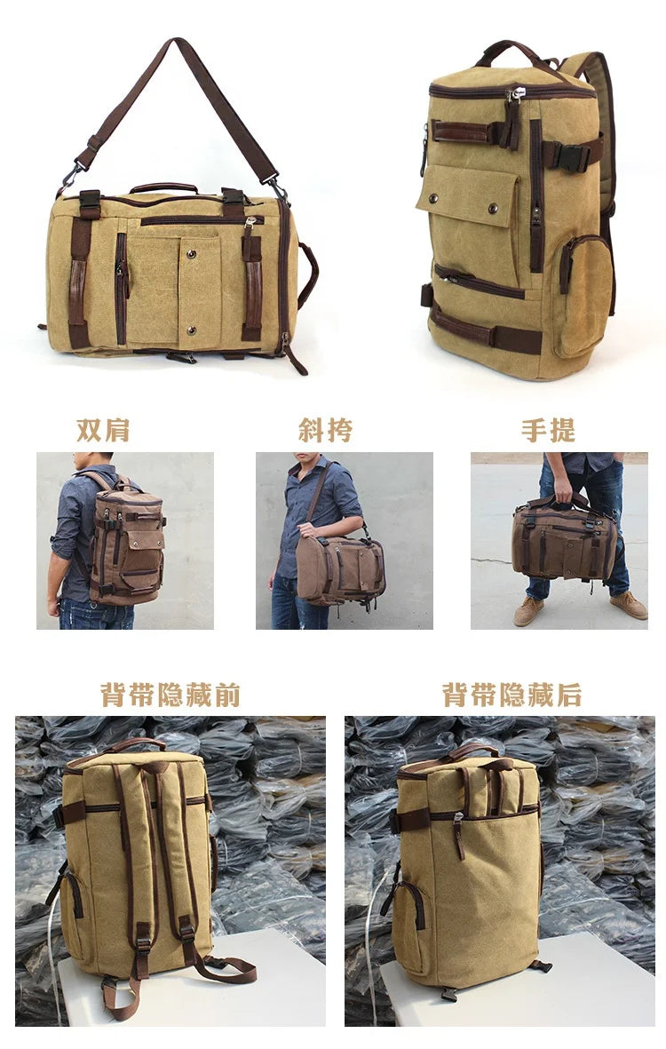 Outdoor Hiking Camping Canvas Backpack Large Capacity Tactical Travel Climbing Bag Luggage Handbag Men Women Computer Rucksack