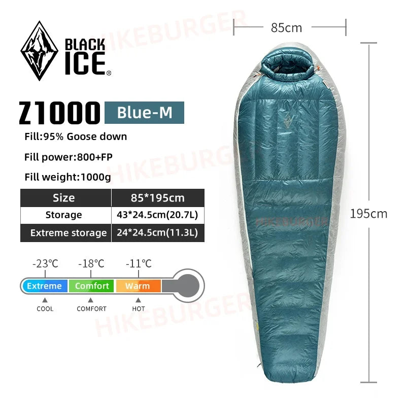 Black Ice Z-series 800FP Outdoor Camping Sleeping Bag Ultralight Coldproof Mummy Goose Down Tent Thickness Sleeping Bag