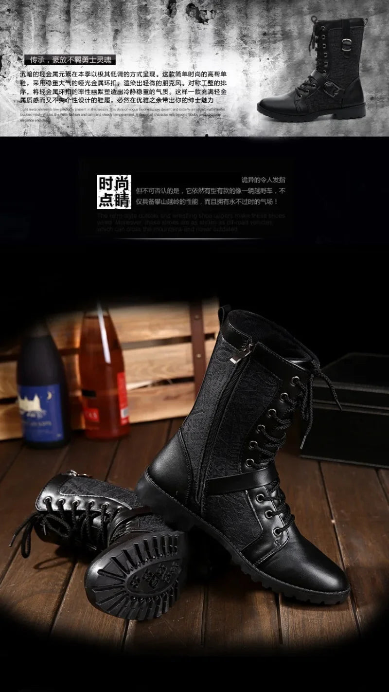 2025New Men Boots Fashion Mid-calf Boots Trend Motorcycle Boot High Top Casual Boots for Men Plush Warm Winter Boot Botas Hombre