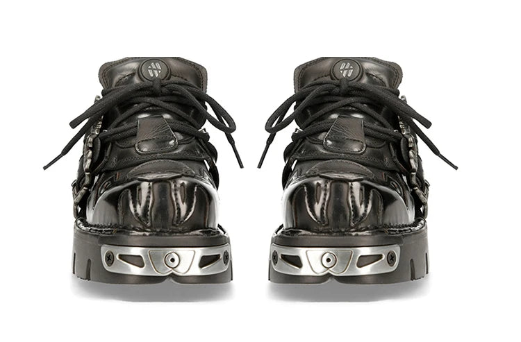 New Men's Gothic Skull Boots Black Women Shoes Designer Punk Metal Platform Walking Sneakers Skeleton Metal Buckles Ankle Boots