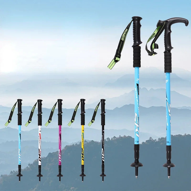1PCS Ultralight Folding Multifunction Trekking Pole Portable Anti Shock Alpenstock Snow Walking Stick Outdoor Climbing Hiking