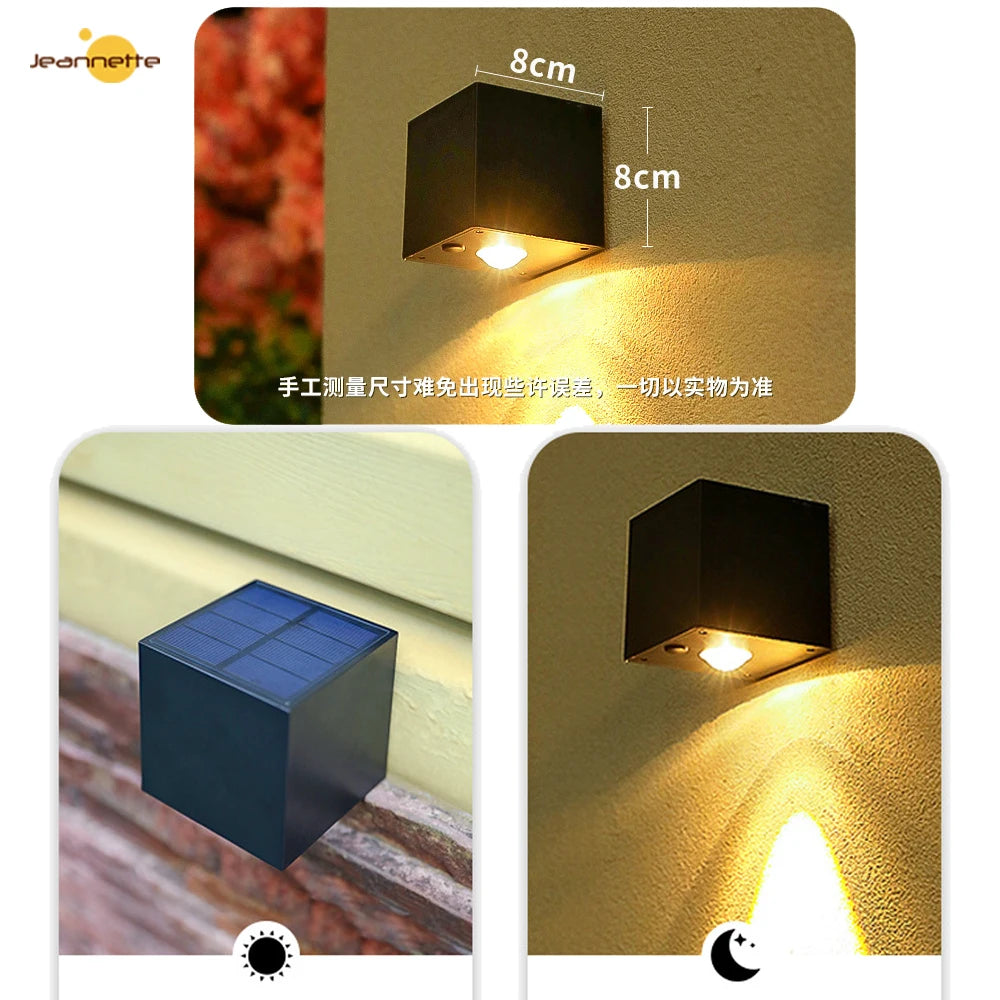 LED Solar Light Outdoor Garden Square Wall Lamp Sunlight Sensor IP65 Waterproof lamp Courtyard for Yard Balcony Fence Decoration