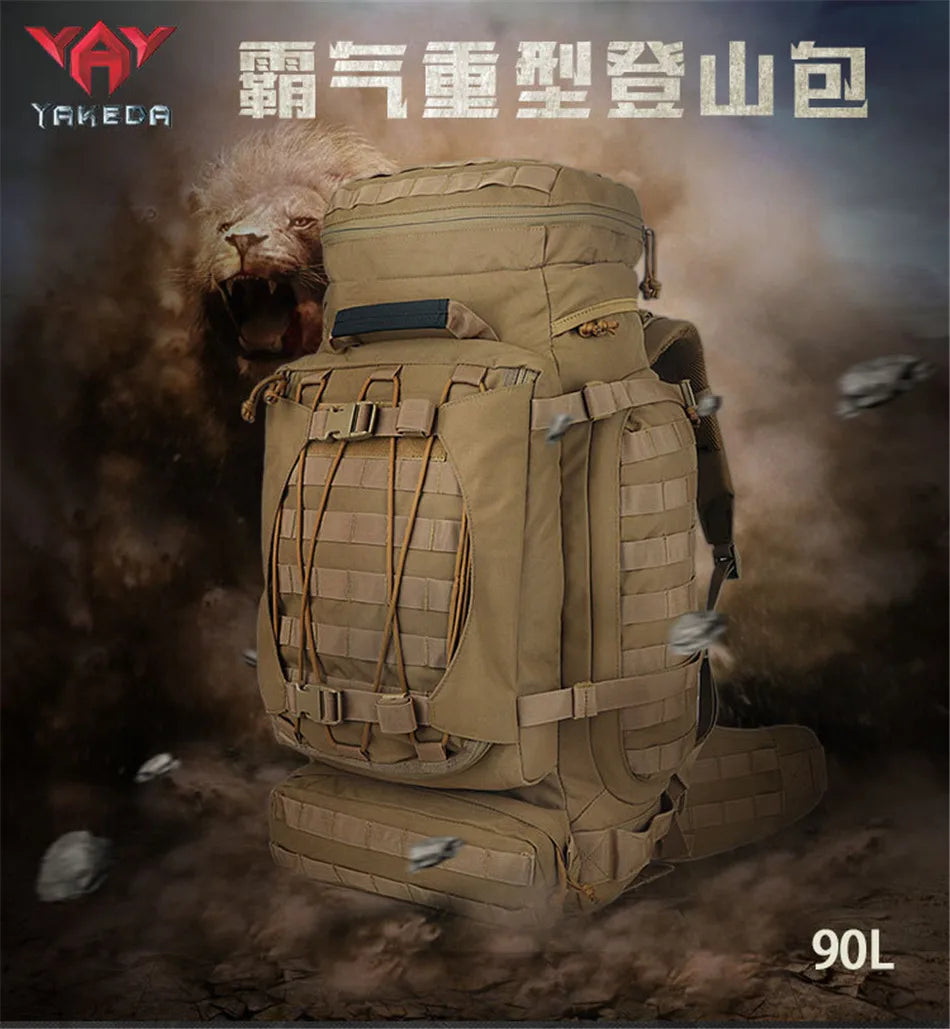 YAKEDA 90L Heavy Large Capacity Mountaineering Bag Waterproof Dustproof Breathable Adventure Outdoor Travel Tactical Backpack