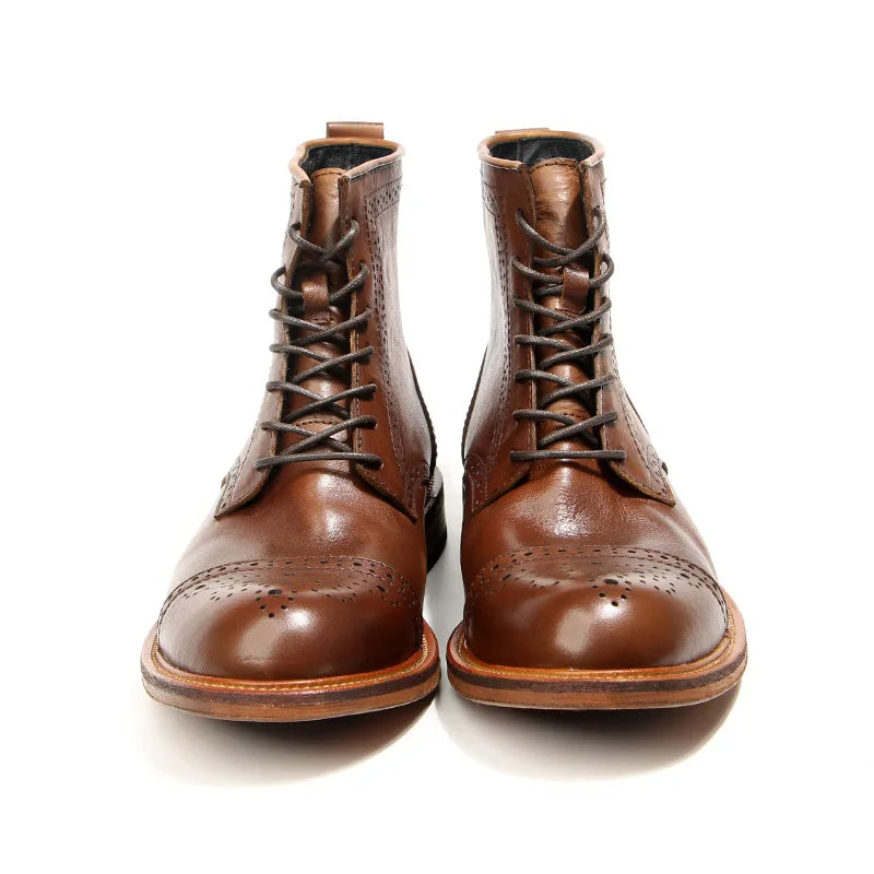 US 6-10 Business Man Mature Office Carving Brogue Shoes Men's Cowhide Top Layer Retro Genuine Leather Suit Boots