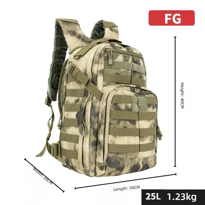 25L Tactical Assault Backpack Classic 12-hour Outdoor Camouflage Sports Backpack Wear-Resistant Oxford Cloth