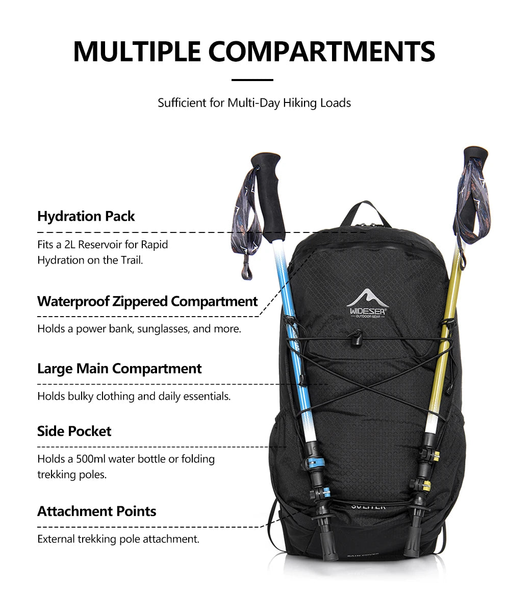 Widesea Camping Climbing Backpacks Sports Waterproof Shoulder Bag Tool Accessories Travel Backpack Camping Equipment Supplies