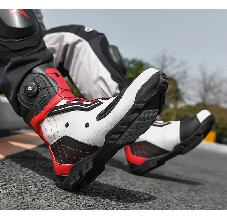 Motorcycle  Ankle Boots Racing Shoes Men Riding Durable Anti-Slip Grip Anti-kick protection Quick Lock moto Equipment Motorbike