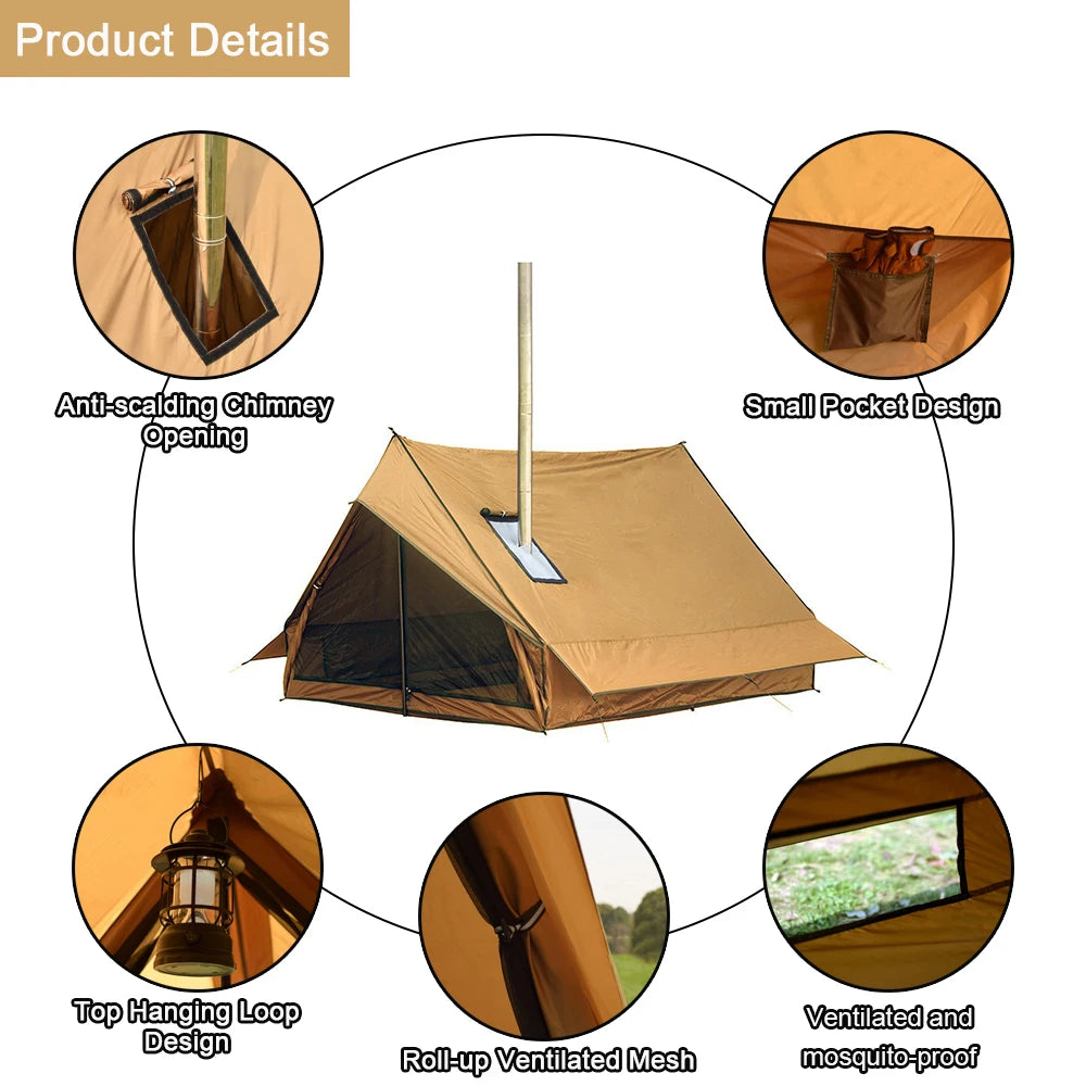 EMER Camping Hot Tent with Chimney Window Outdoor Ultralight Tipi Teepee Tent Pyramid Double Layer Bushcraft 2-Person BC Tent