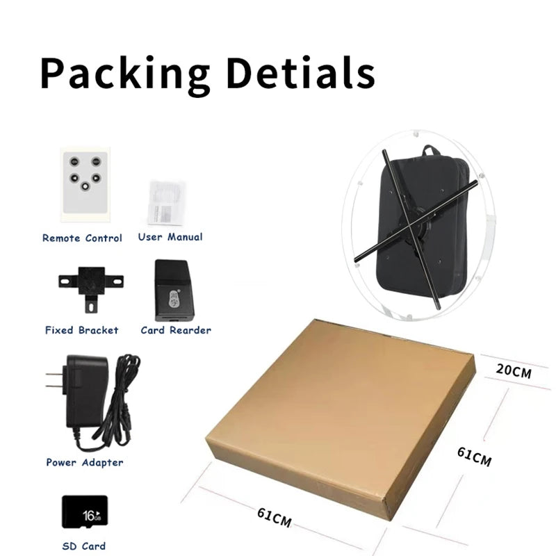 52CM LED 3D Holographic Fan Projector Portable Backpack with WiFi 576pcs Projector for Christmas Event Parties Advertising