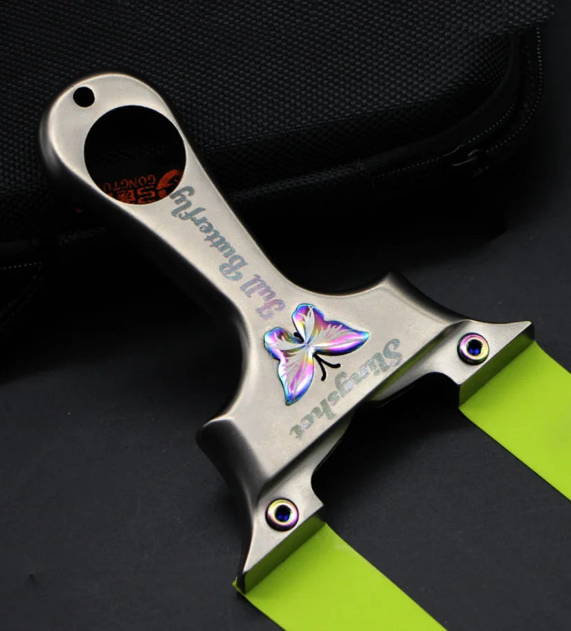 High Precision Butterfly Slingshot Outdoor Hunting Shooting Stainless Steel Competitive Slingshot Catapult With Flat Rubber Band