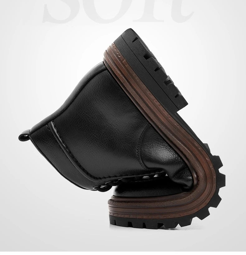 2025 Autumn Winter New Platform Boots for Men Keep Warm Fashion Casual Ankle Boot Male Solid Color Outdoor Cow Leather Shoes Man