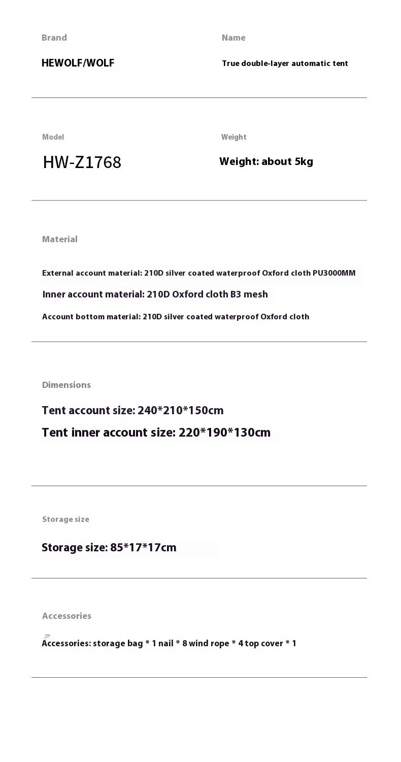 HeWolf Outdoor Double-layer Silver-coated Picnic Tent Automatic Folding Portable Waterproof Sunscreen Quick-Open Camping Tent