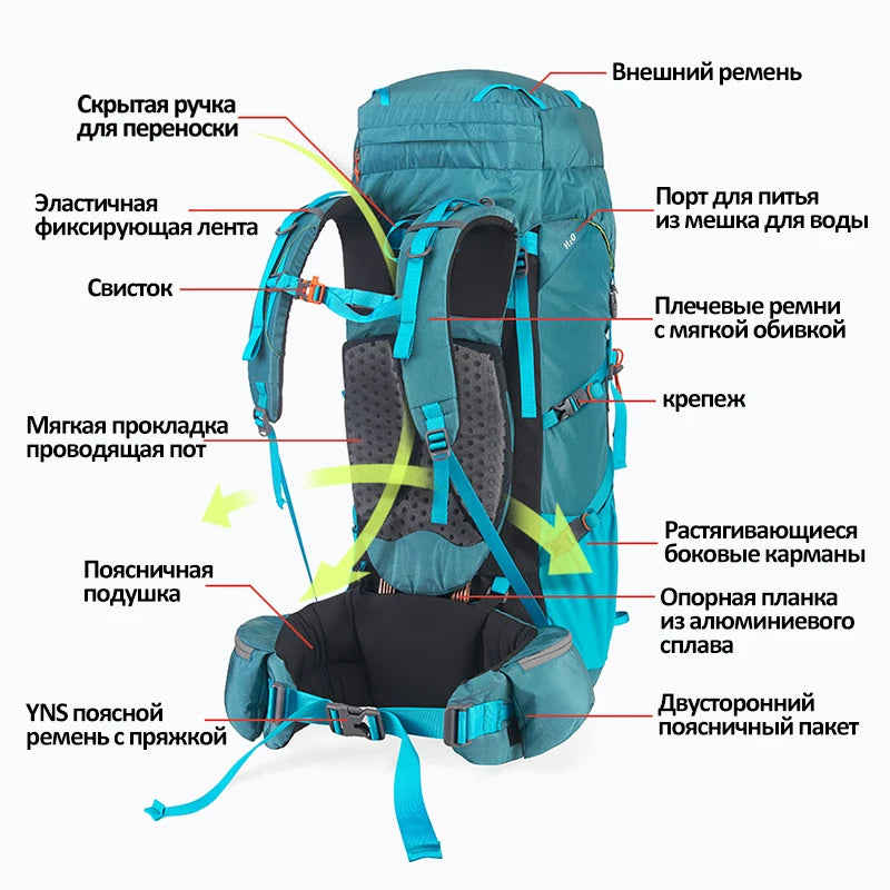 Naturehike-Camping Hiking Backpack with External Frame, 65L Large Capacity, Trekking, Mountaineering, Climbing Bag, 55L