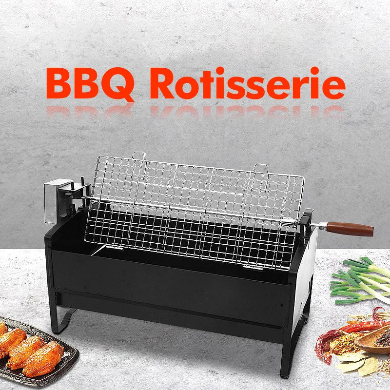 12V Automatic Stainless Steel Motorised Rotisserie Cypriot Rotating Charcoal Grill For Outdoor Camping Barbecue Grill