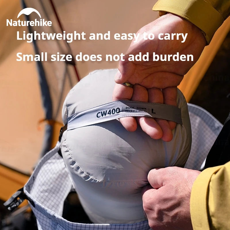 Naturehike CW400 Sleeping Bag Winter 650FP Duck Down Hooded Hiking Sleeping Bag 20D Nylon Waterproof Ultralight Envelope Warm