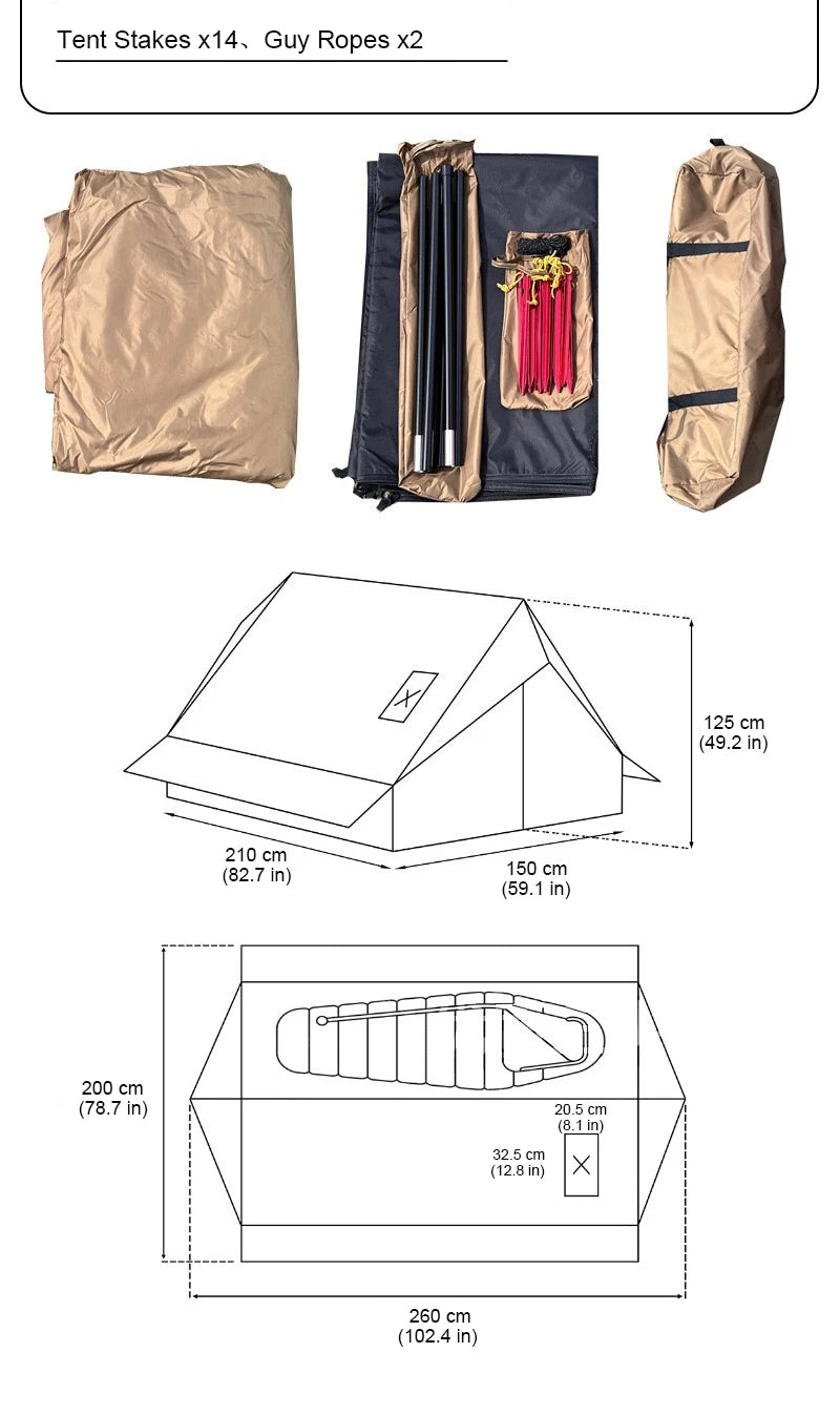 EMER Camping Hot Tent with Chimney Window Outdoor Ultralight Tipi Teepee Tent Pyramid Double Layer Bushcraft 2-Person BC Tent