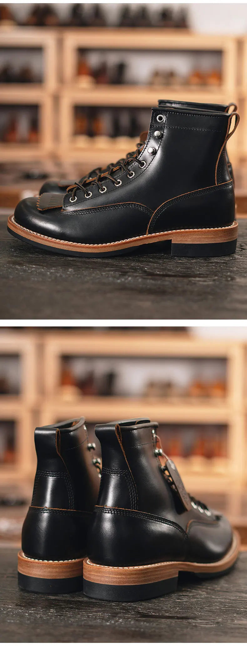 Men's Vintage Motorcycle Boots Cowhide Leather High Top Motorbike Boots Motocross Riding Boots Walking Shoes Thick Soled 38-44