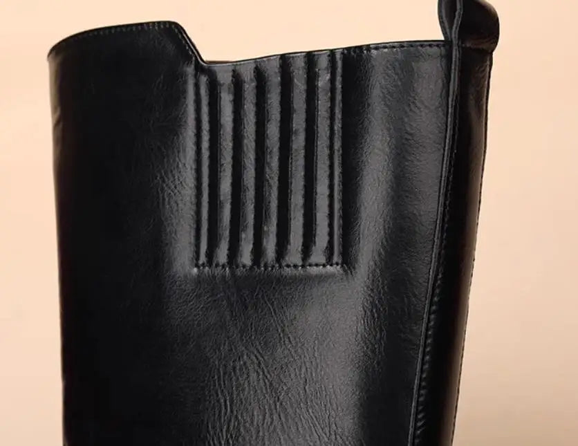 Size 38-43 Top Quality Mid Calf Punk Style Motorcycle Riding Boots Men Shoes Fall Winter Flat Heels Long Boots Male