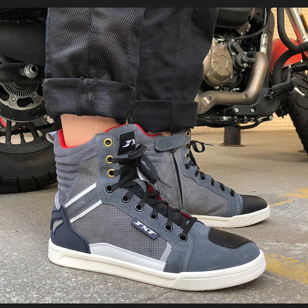 Men's Riding Motorcycle Boots Microfiber Leather Moto Motocross Summer Breathable Anti-fall Rider Road Casual Shoes