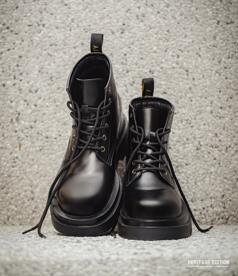 Maden Men's Handmade Cowboy Boots Black Motorcycle Boot British Split Leather TPR Sole Work Safety Boot Mid Outside Shoes