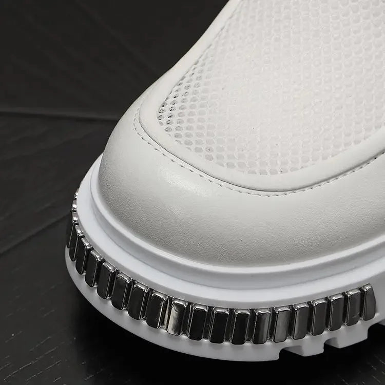 2025 New Men's Thin High-Top New Mid-Calf Motorcycle Height Increasing Insole Summer Ankle Boots Hollow out