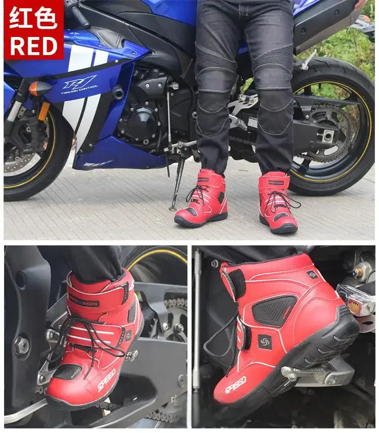 Motorcycle Fall Prevention Boots High Ankle Racing Boots Leather Race Motocross Motorbike Riding Boots Shoes for Women Men Shoe