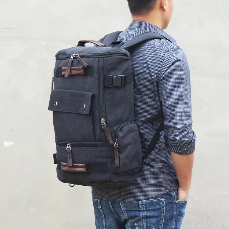 Outdoor Hiking Camping Canvas Backpack Large Capacity Tactical Travel Climbing Bag Luggage Handbag Men Women Computer Rucksack