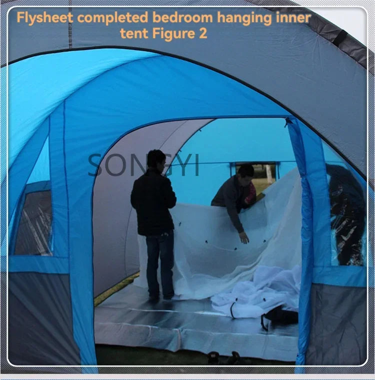 New Exercise BBQ Camping Large Tunnel Tent One Room Two Living Rooms Rainproof Ten People Outdoor Equipment Camping Supplies