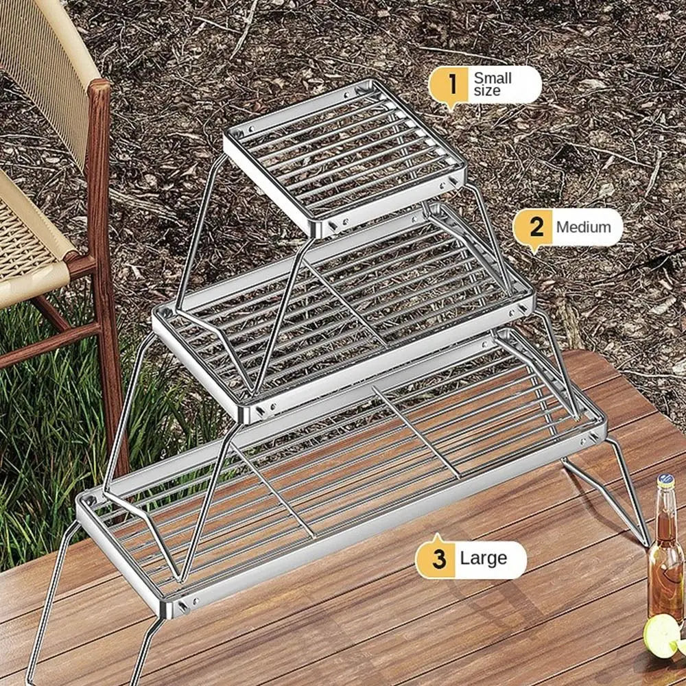 Stainless Steel Foldable Camping Grill Rack Corrosion Resistan Foldable BBQ Stove Stand Folding Heat-resistant