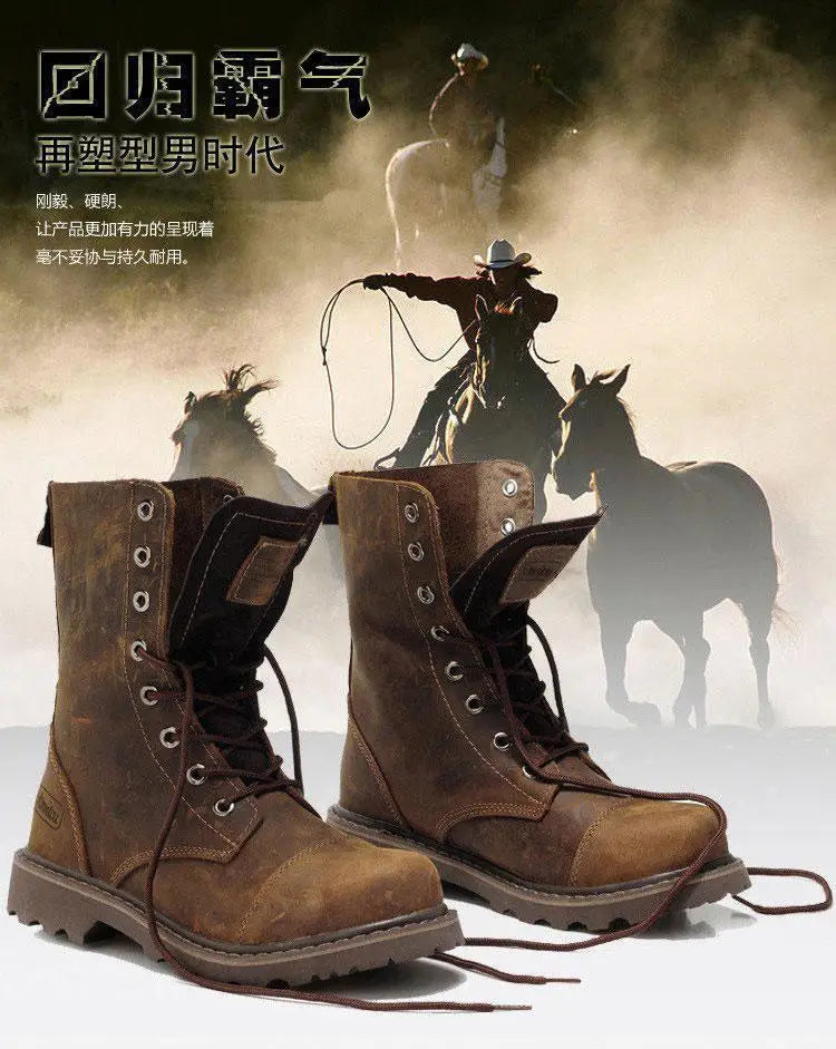 Men's Mid-calf Shoes High Tube Work Shoes Couples Outdoor Motorcycle Boots Large Size Women's Boots Winter Plush Cotton Shoes