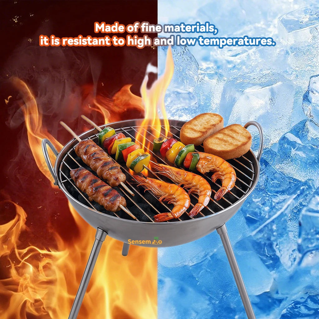 Tripod Fire Pit Grill Wood Burning Cooking Pot Detachable Legs Foldable Camping Charcoal BBQ Stove Heating Outdoor Garden Beach