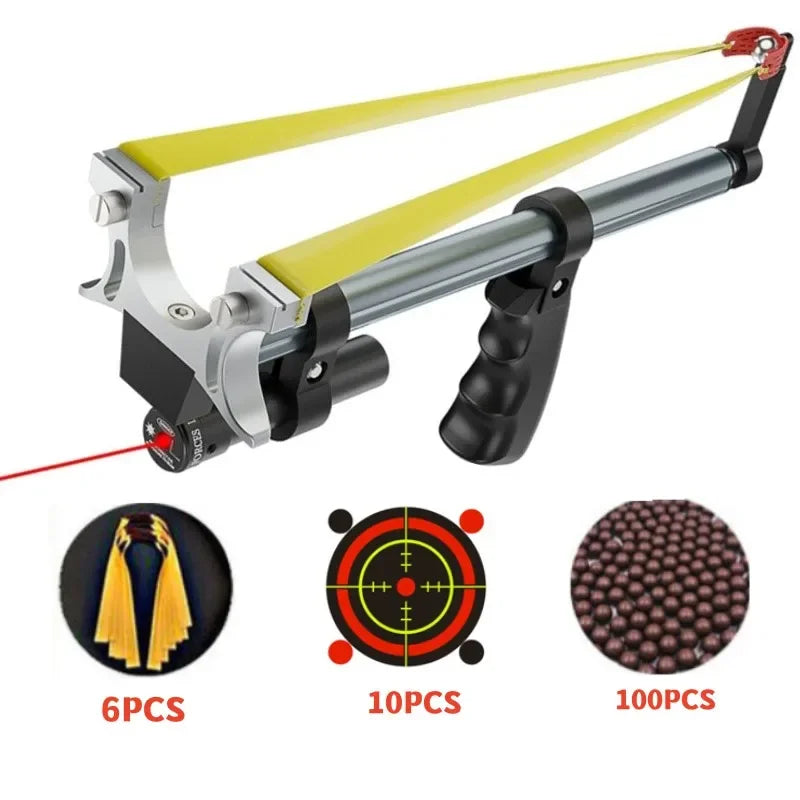 Straight Rod High Precision Telescopic High Power Red Laser Flat Rubber Band Stainless Steel Outdoor Hunting Catapult Slingshot