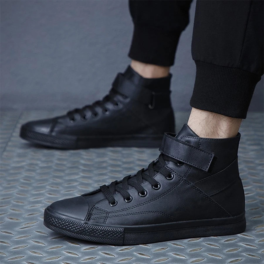Ankle Boots Men Black PU Leather Shoes Autumn Winter Comfortable Platform Casual Shoes High-top 2022 Fashion Leahter Boots Man