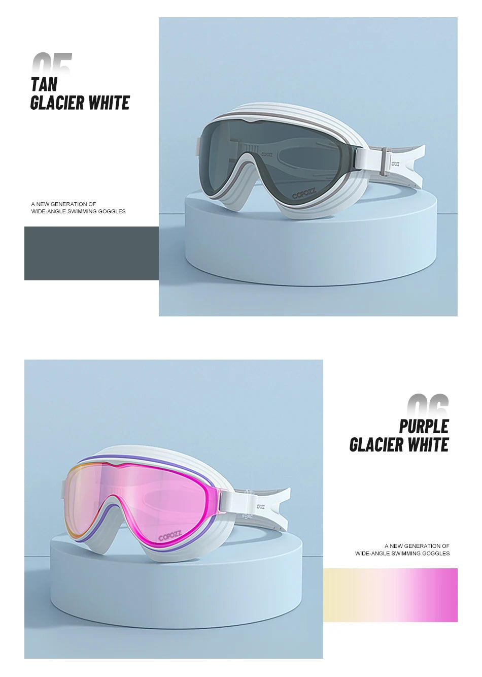 COPOZZ New Large Frame Adults Swimming Goggles Professional Plating Durable Anti Fog Comfort Eyewear Swimming Glasses Men Women