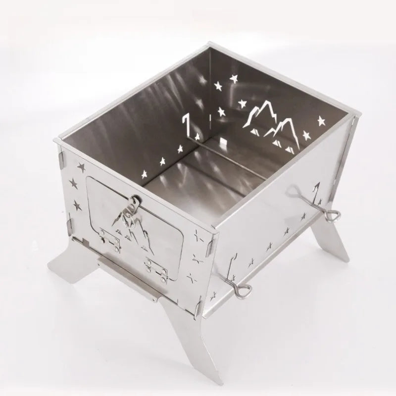Stainless Steel Firewood Stove Household Multi-functional Detachable Barbecue Grill Outdoor Picnic Camp Cooking Supplies
