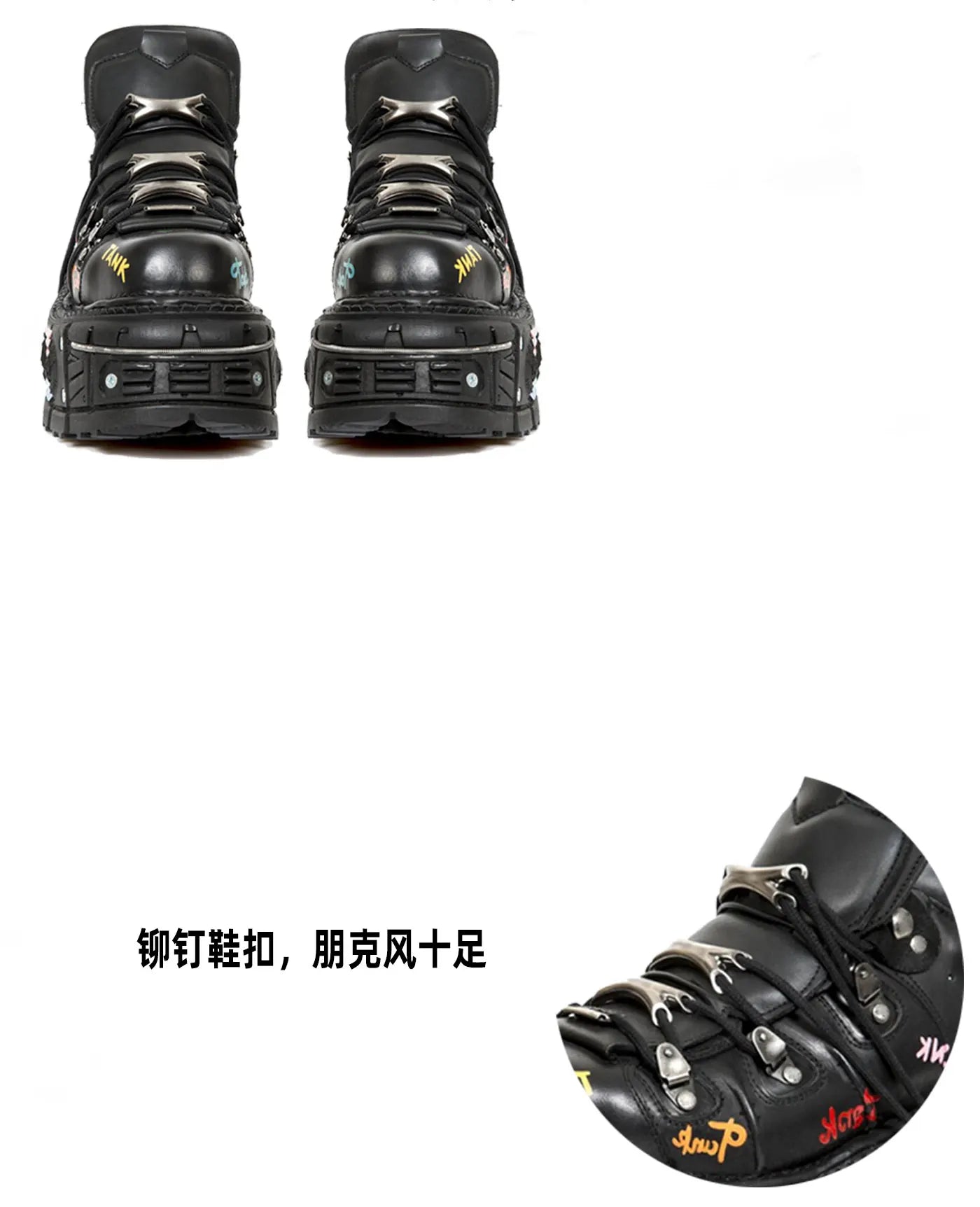 Fashion Men's Genuine Leather Punk New Motorcycle Boots Spanish Tank Metal High-Top Platform Women Handmade Ankle Shoes