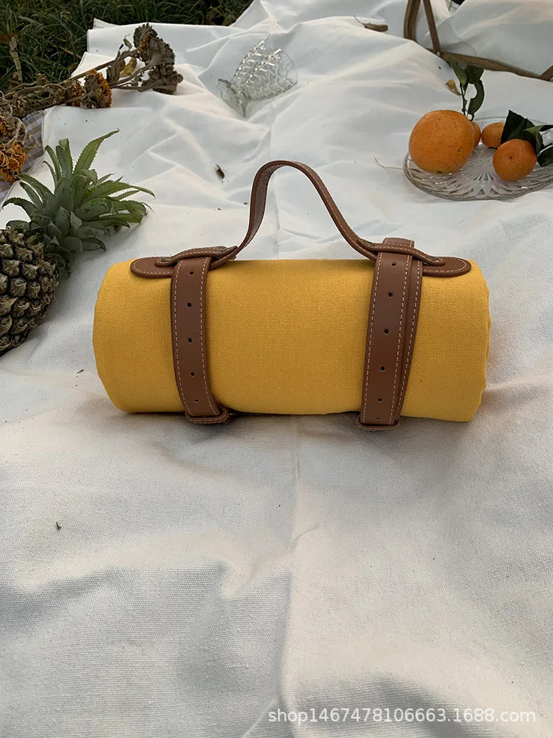 Solid Picnic Mat Paired with Picnic Trendy Leather Handle Beach Blanket  Sleeping Pad  Camping Tarp Waterproof  Beach Mat