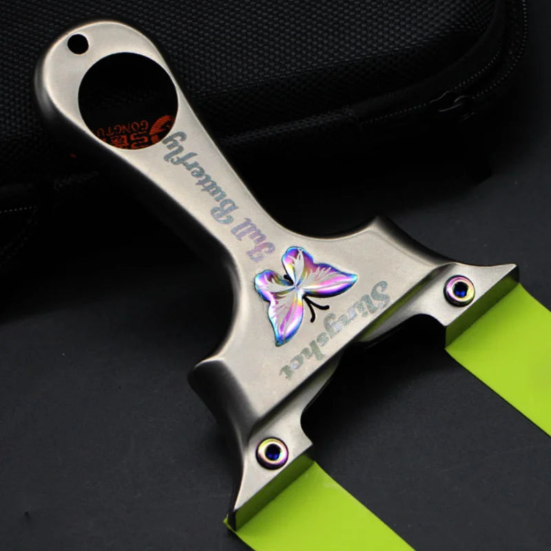 High Precision Butterfly Slingshot Outdoor Hunting Shooting Stainless Steel Competitive Slingshot Catapult With Flat Rubber Band