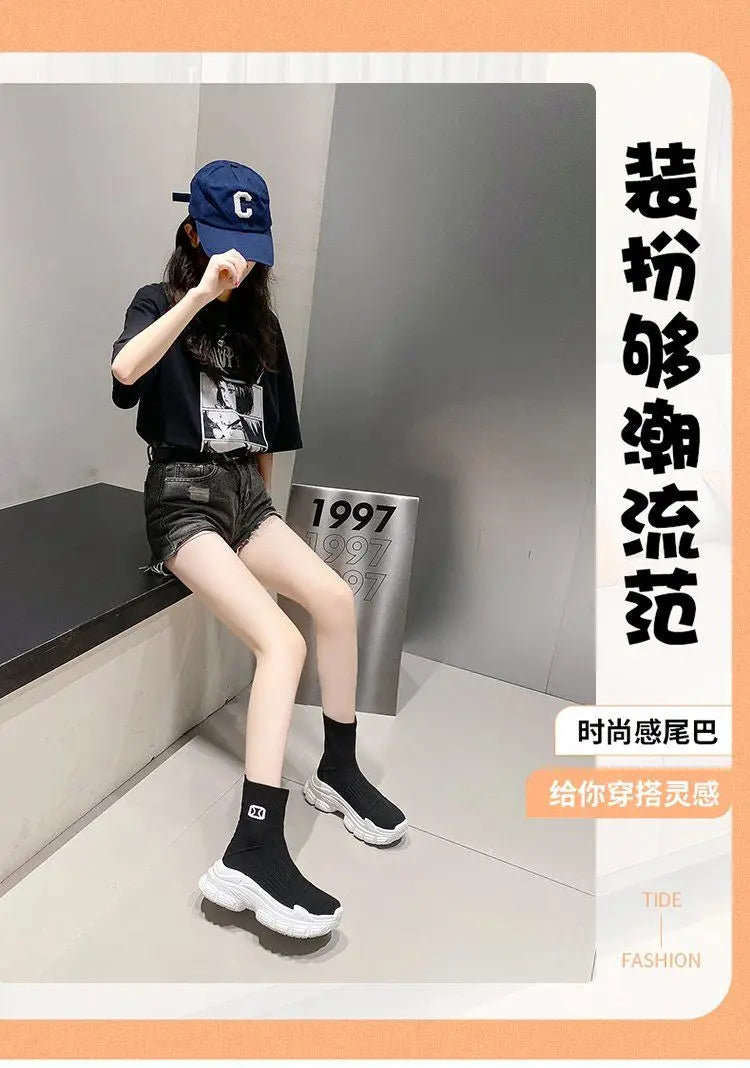 Women's Breathable 2025 Summer Autumn New Style Internet Hot Super Hot Knitted High-Top Casual Athletic Stretch Socks Boots