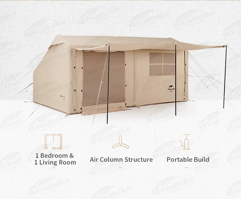 Naturehike Air Cabin Tent Inflatable Wall Camping Tent for 2-4 Person Family Group Travel Camping House Two Rooms Aluminum Alloy