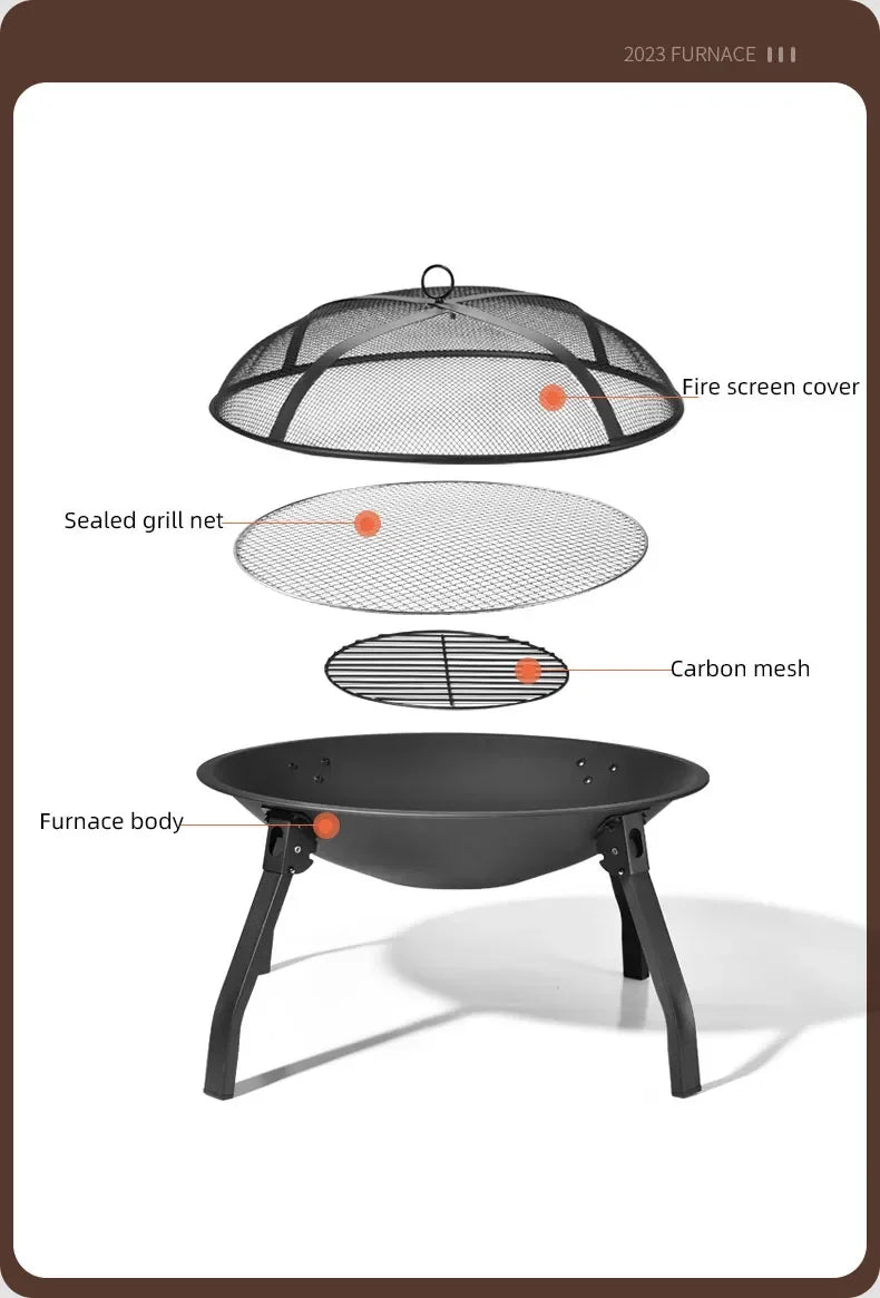 Camping Fire Pit Bonfire Charcoal Barbecue Stove Fire Wood Heater Outdoor Burner Winter Insulation  Bbq Grill Outdoor  Grill