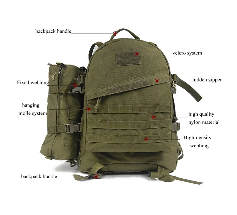 Tactical 3D Backpack 25L Backpack Nylon 900D Fabric Mens Bag Waterproof 3D Molle Backpack for Trekking Camping Mountaineering
