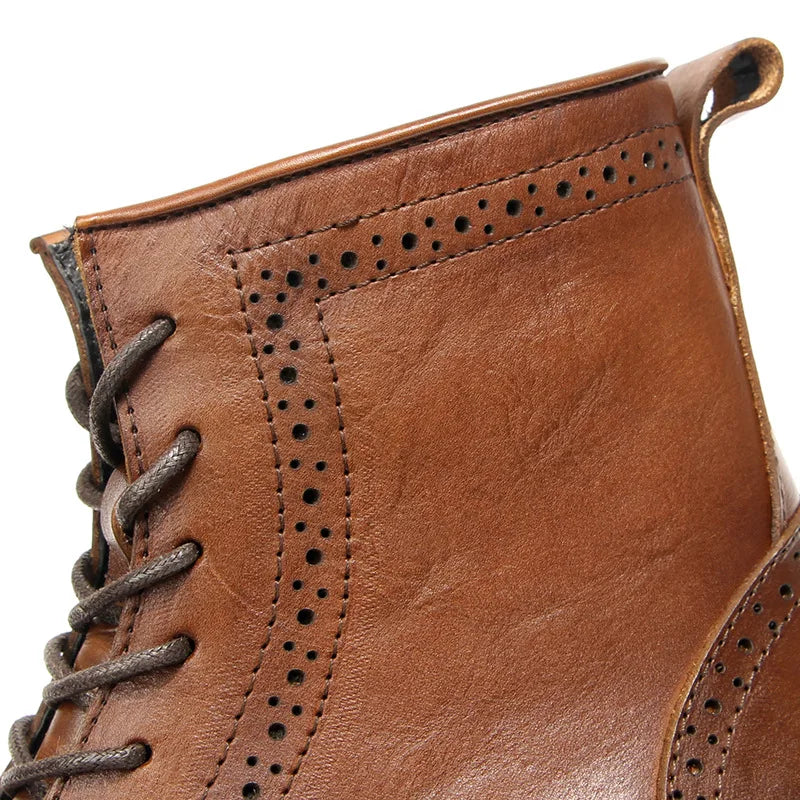 US 6-10 Business Man Mature Office Carving Brogue Shoes Men's Cowhide Top Layer Retro Genuine Leather Suit Boots